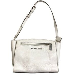 Michael Kors white leather and silver shoulder bag